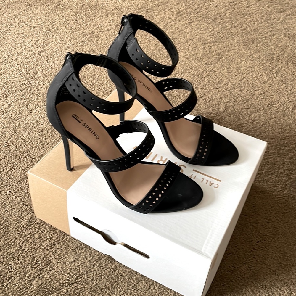 Call it Spring Black Strappy Heels, Size 8